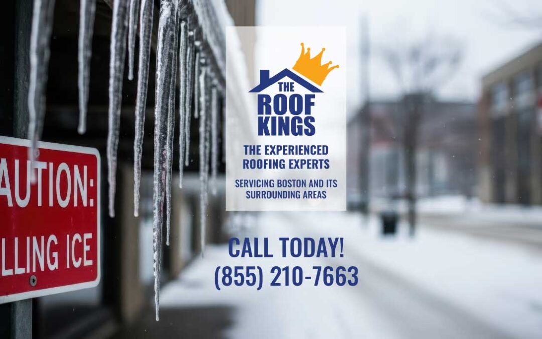 Stay safe– look up! Falling ice and snow can be extremely dangerous for businesses and homeowners so be sure to contact The Roof Kings for any deicing or snow removal services you require.